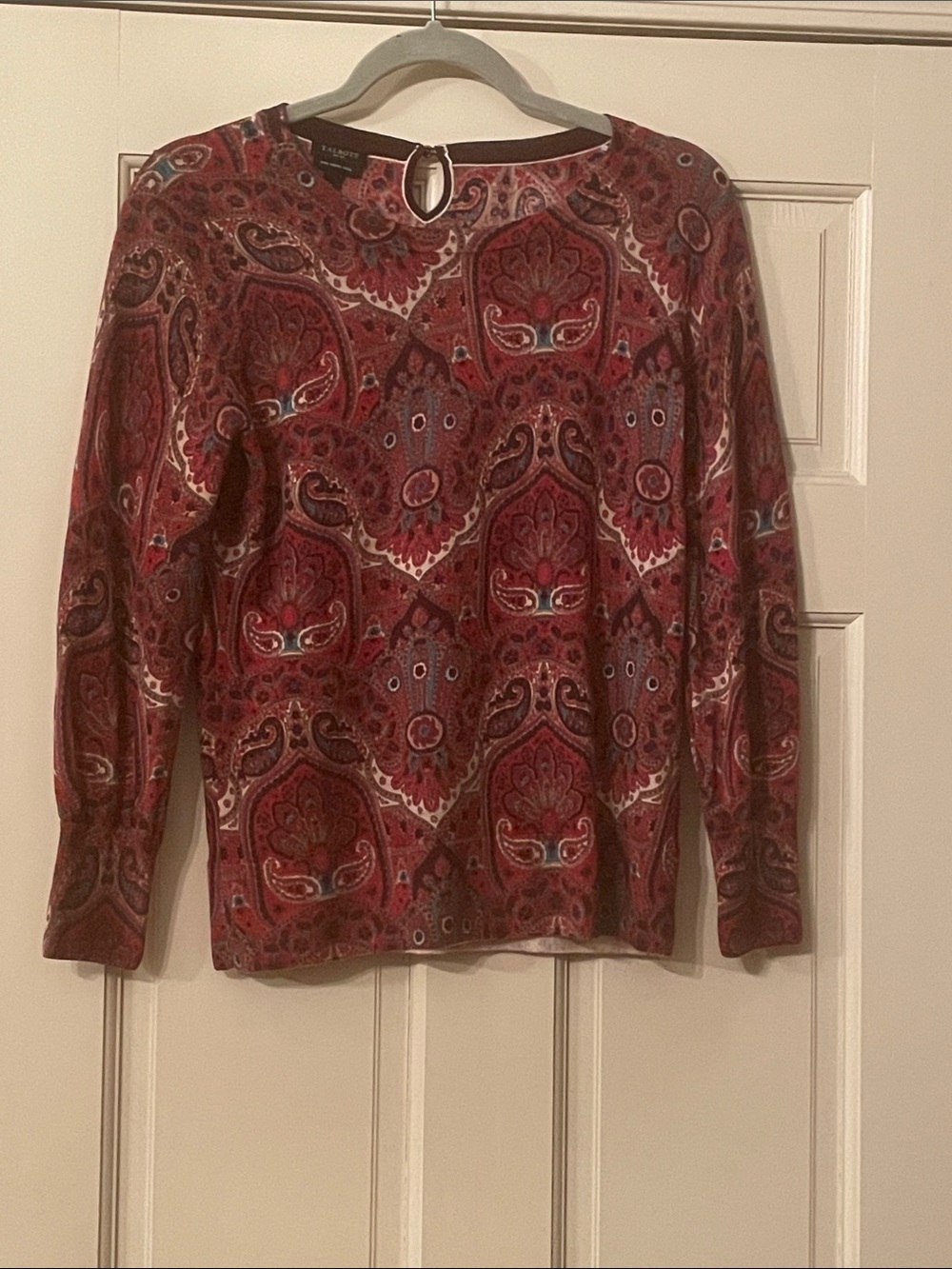 Talbots—Women’s Paisley Long-Sleeve Merino Sweater—Size Large Petite